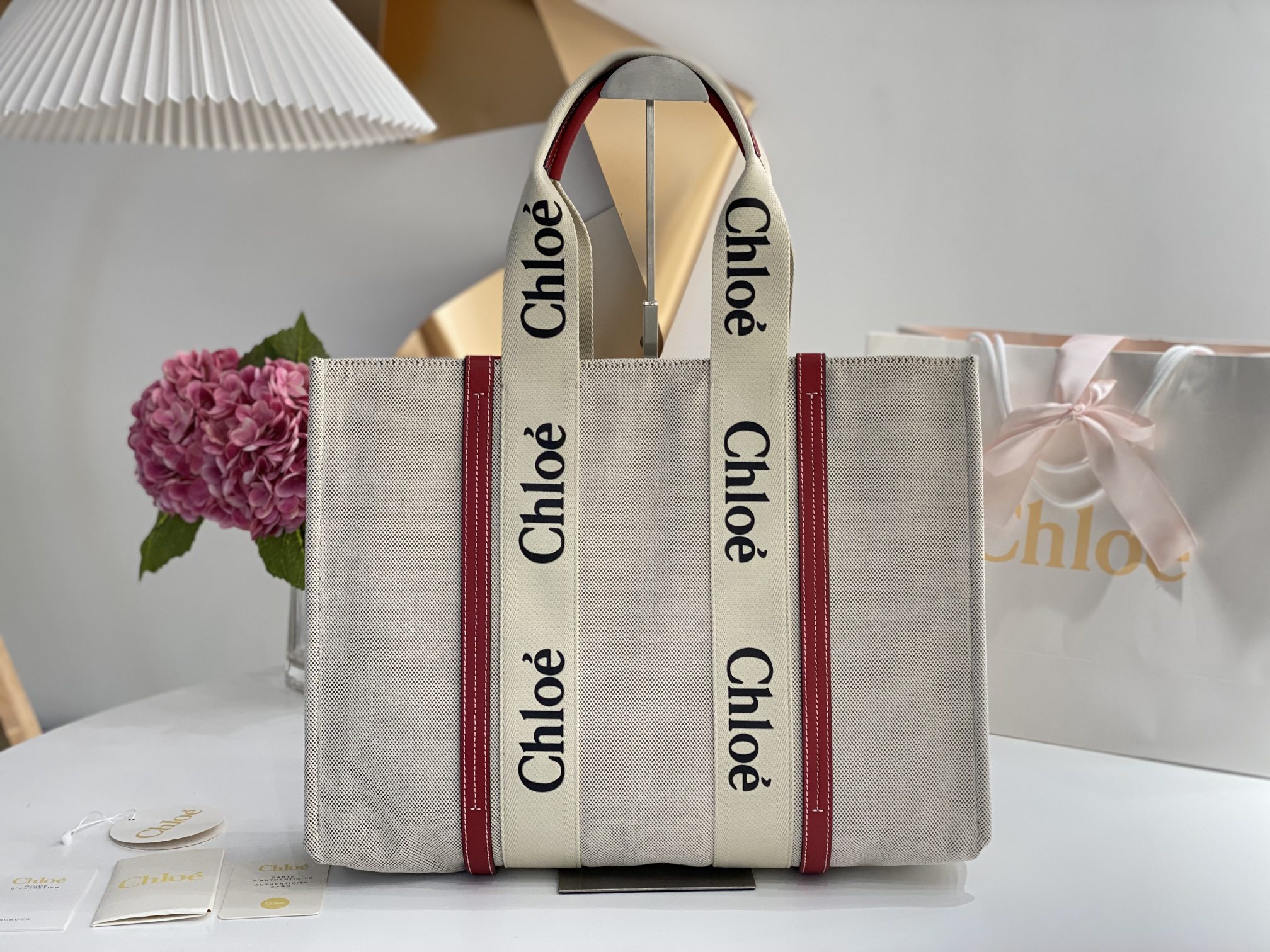 Chloe Large Woody Tote Bag In Linen